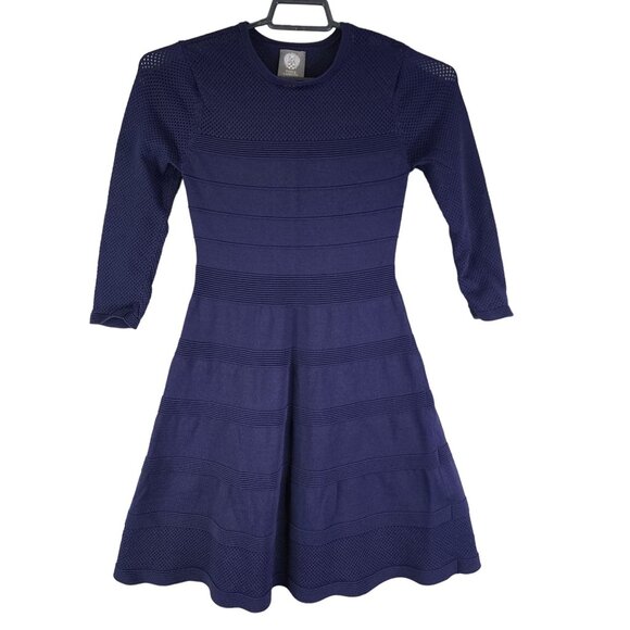 Women's Navy Vince Camuto Dress Mixed Stitch Pointelle Fit & Flare Size S - Picture 1 of 12